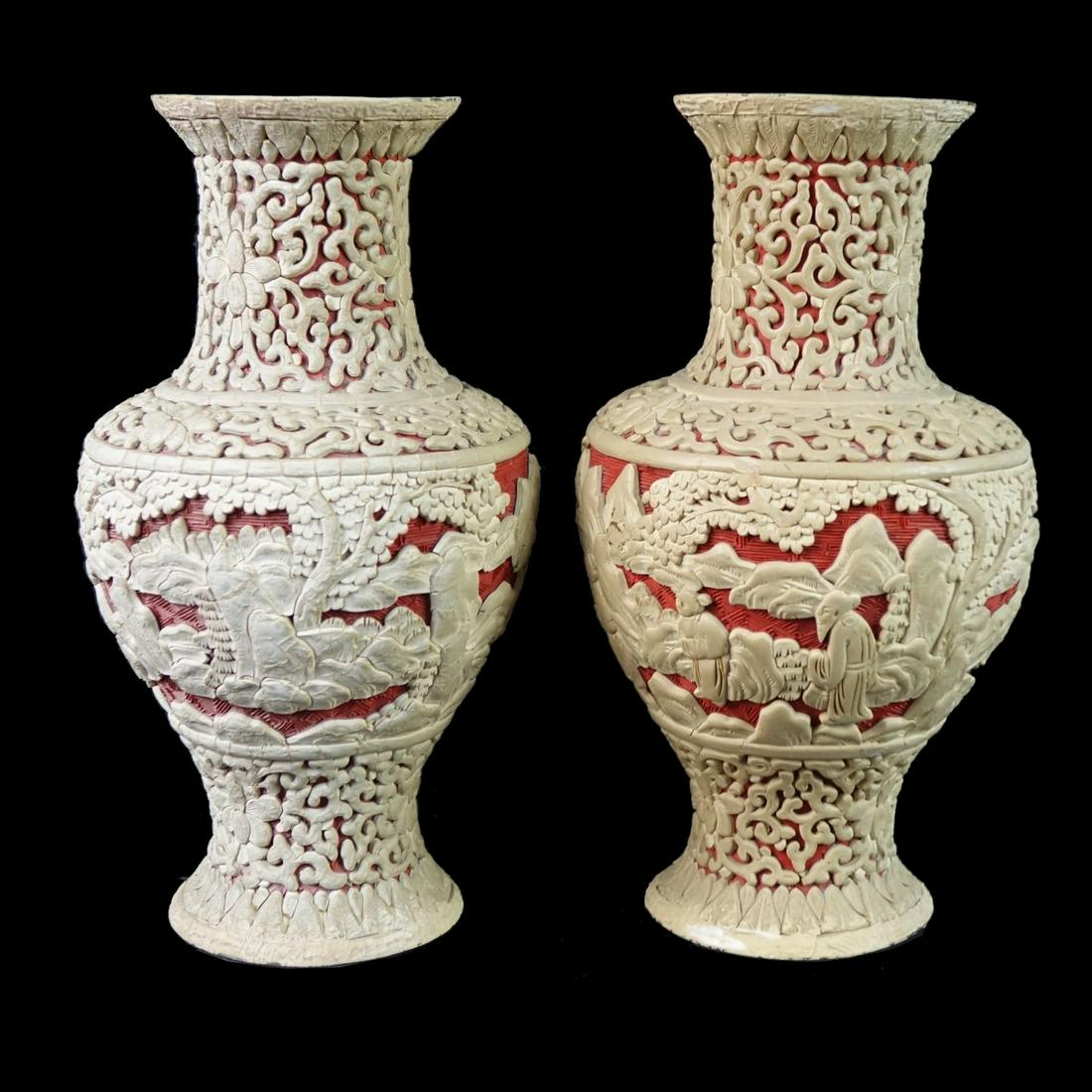 Pair of Antique Chinese Cinnabar Vases (1 of 3)