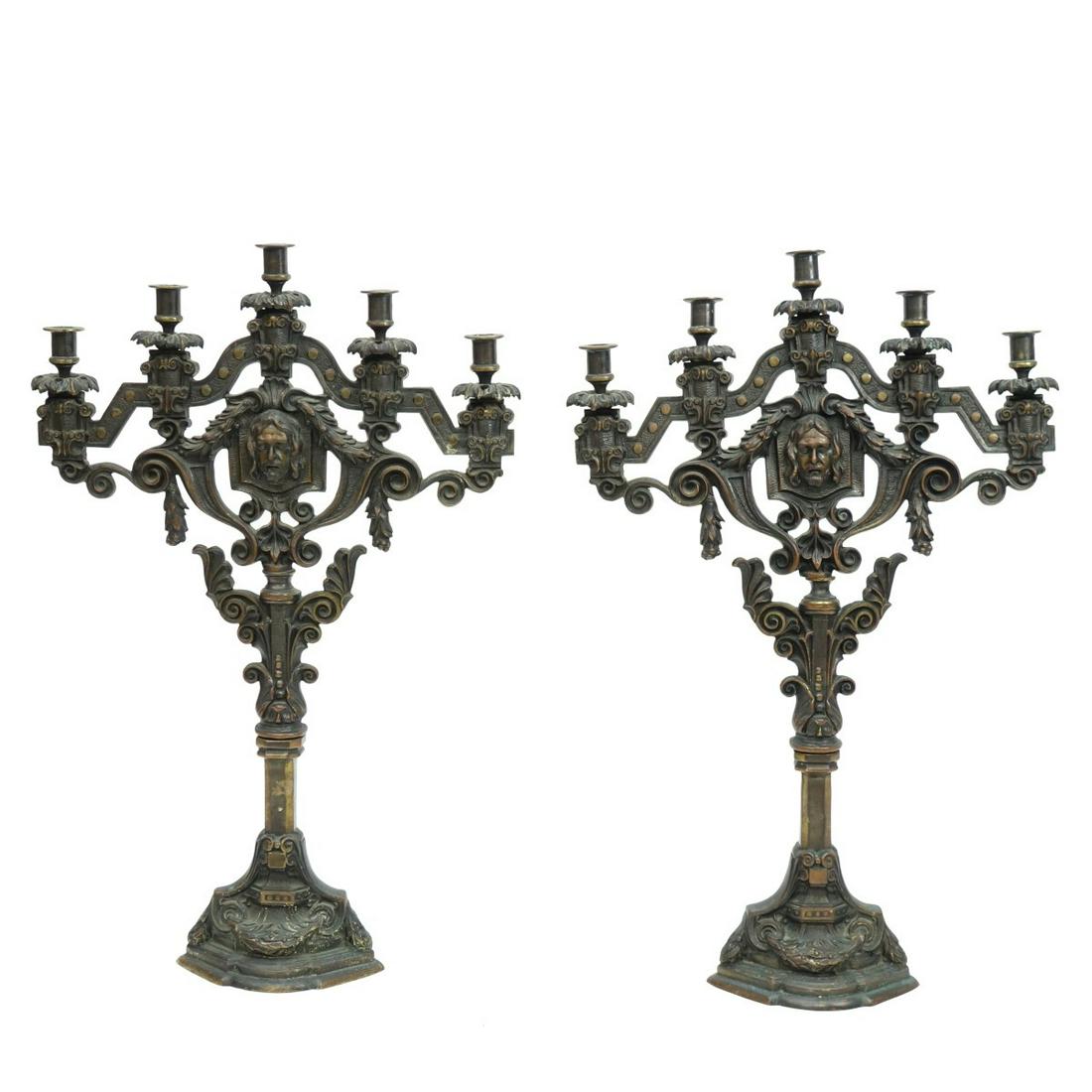 Pair of Renaissance Style Bronze Candelabra (1 of 3)