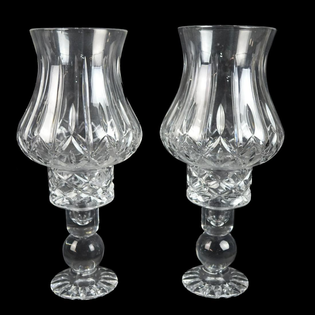 Pair of Block Crystal Hurricane Lamps (1 of 3)