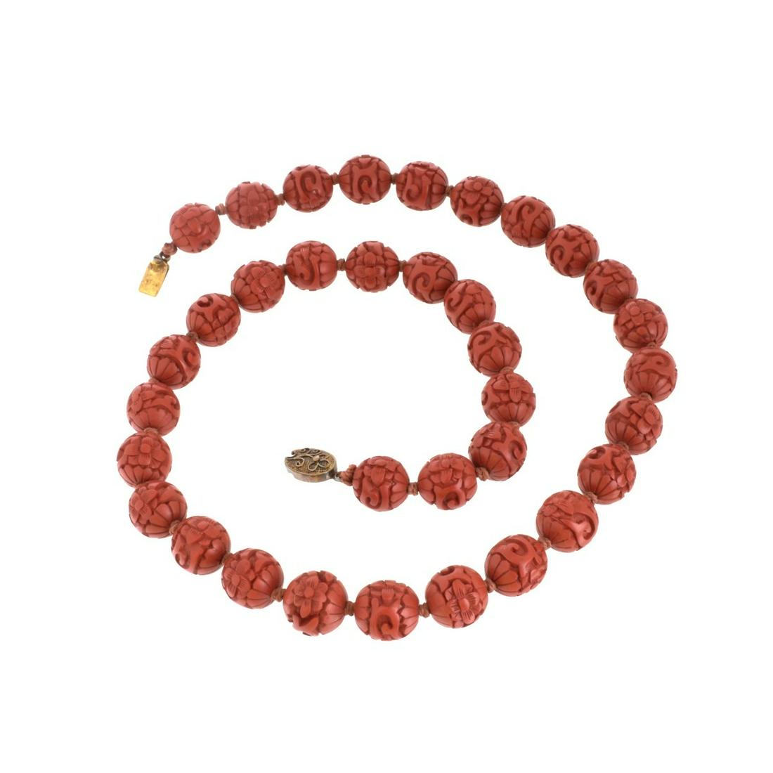 Vintage Chinese 14.5mm Cinnabar Beaded Necklace (1 of 2)