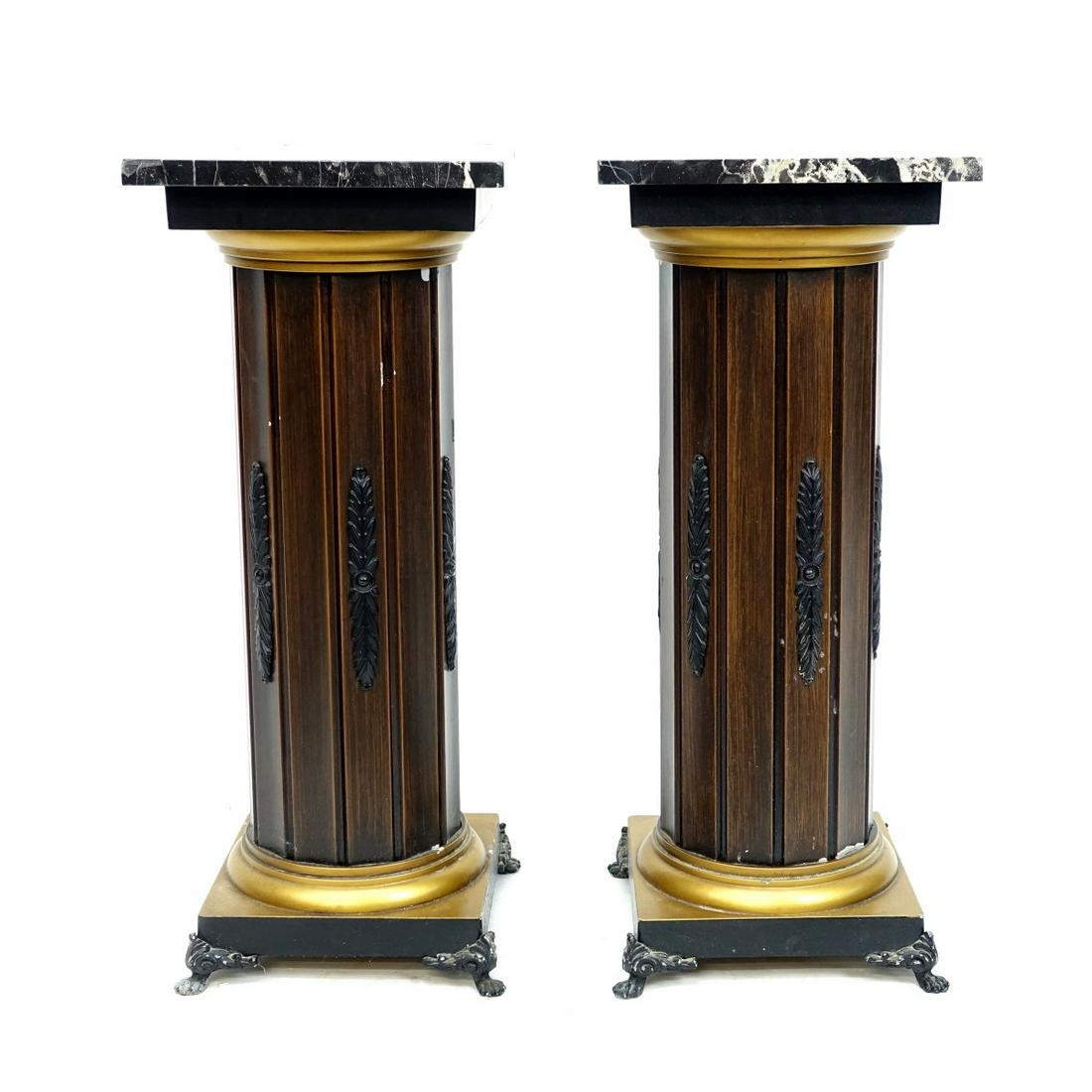 Pair of Neoclassical Style Marble Top Pedestals (1 of 3)