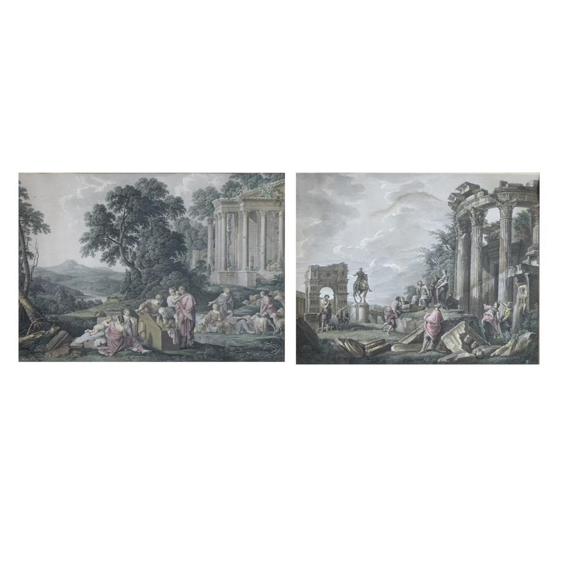 Pair of Antique Continental School Engravings (1 of 3)