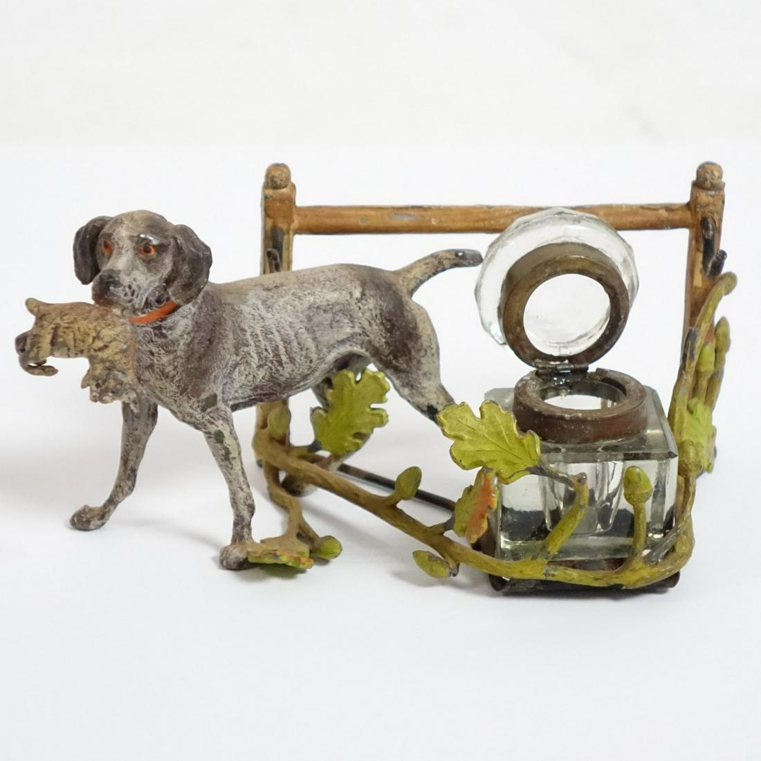 Antique Cold Painted Metal Inkwell (1 of 3)