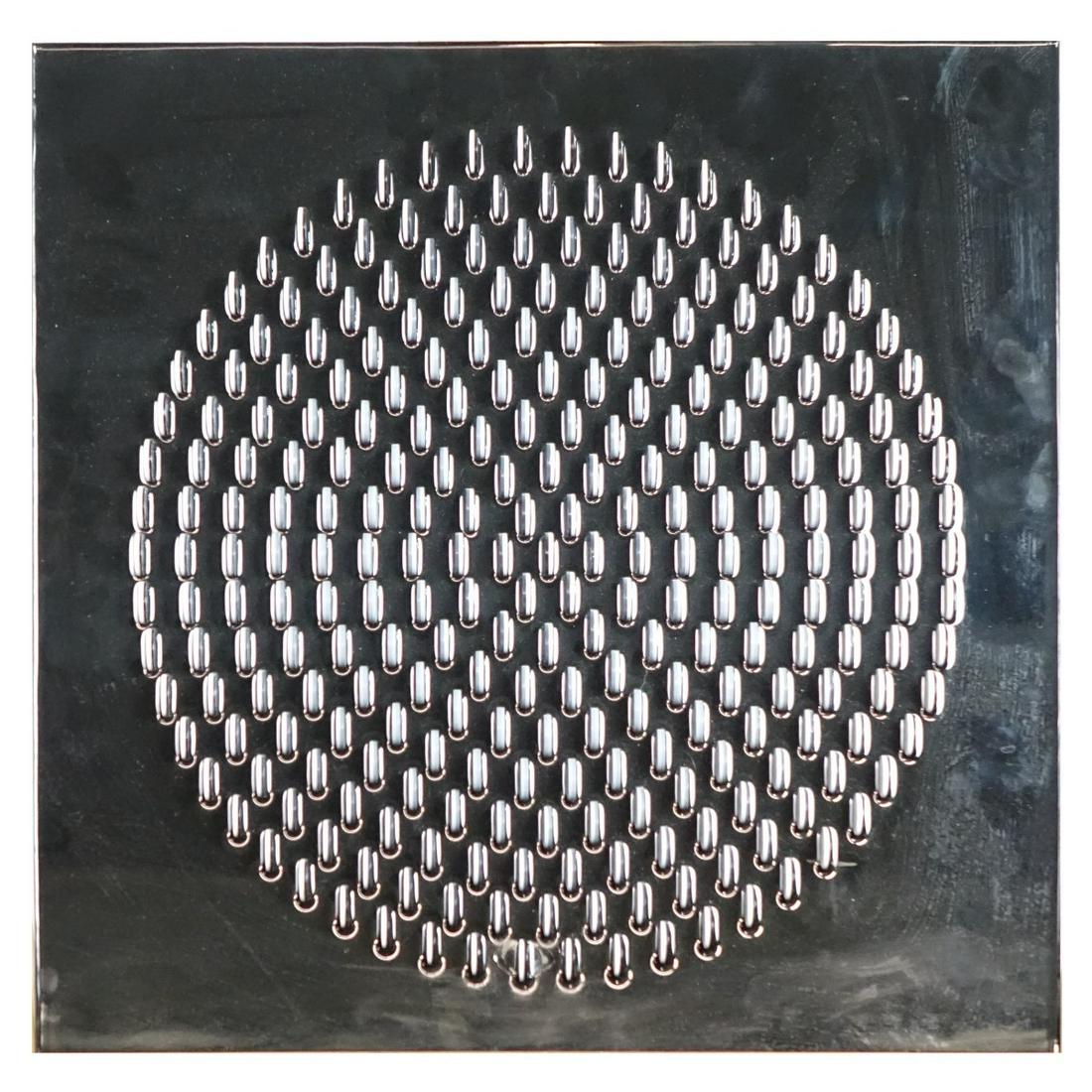 Juro Kralik (b.1963) Sculpture: Juro Karlik, Czech (b.1963) Circa 1917, Aluminum, Enamel and Resin Optical Sculpture. Signed and dated to verso. Dedicated "To B & M with Love & Friendly Juro & Lenka". Measures 18-3/4" square. Condit