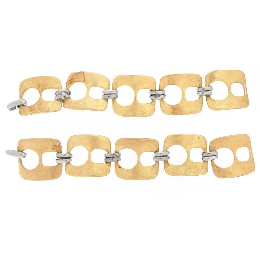 Two Vintage Vermeil Link Bracelets: Two Vintage Italian Large Link Vermeil Bracelets. Stamped 925 and Italian hallmark. Measure 7-5/8" L, 1-1/4" W. Approx. weight: 74.37 grams. Condition: Good vintage condition. Light surface wear from