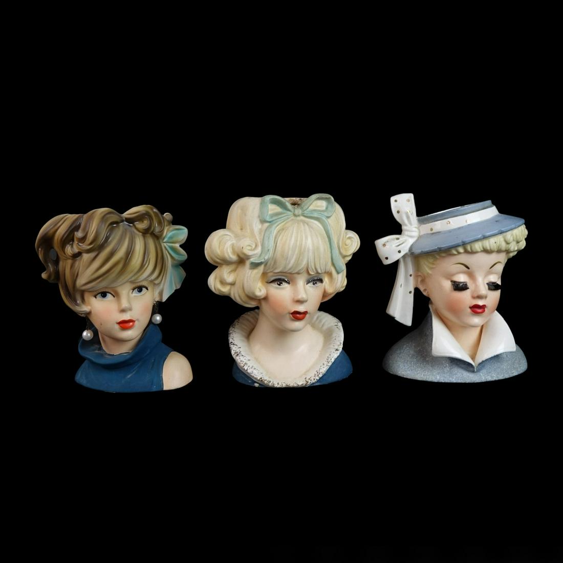 Three (3) Vintage Lady Head Vases (1 of 3)