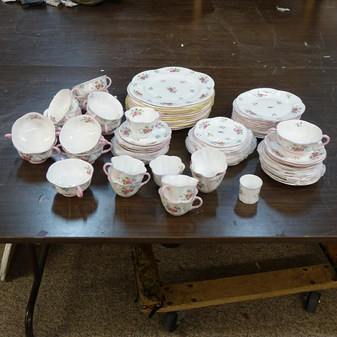 Shelley "Rose and Red Daisy" Dinner Set: Eighty One (81) Piece Shelley "Rose and Red Daisy" Fine Bone China Dinner Set. Includes: (12) dinner plates measuring 10-3/4", (12) salad plates measuring 8-1/8", (12) bread and butter plates, (8) foo