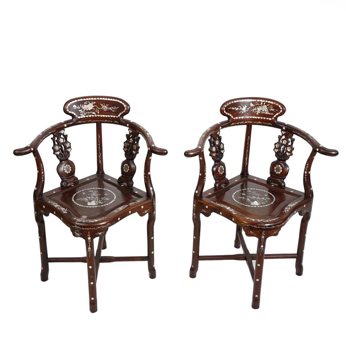 Pair of Chinese Hardwood/MOP Chairs (1 of 3)