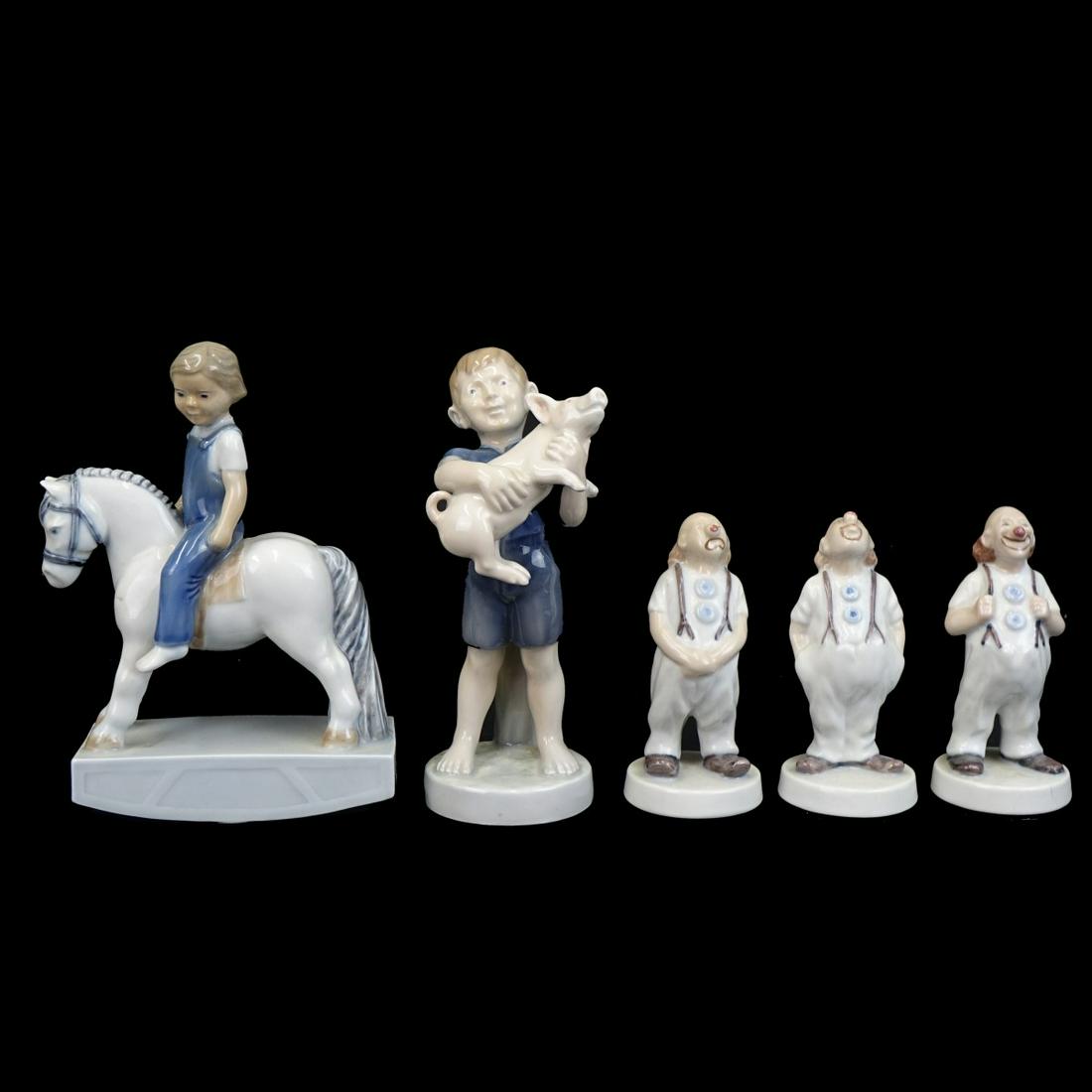 Five (5) Royal Copenhagen and B&G Figurines: Grouping of Five (5) Royal Copenhagen and Bing & Grondahl Porcelain Figurines. Each signed and numbered. Tallest measures 6-3/4" H, smallest measures 4-1/2" H. Condition: Good condition Estimate: $50.