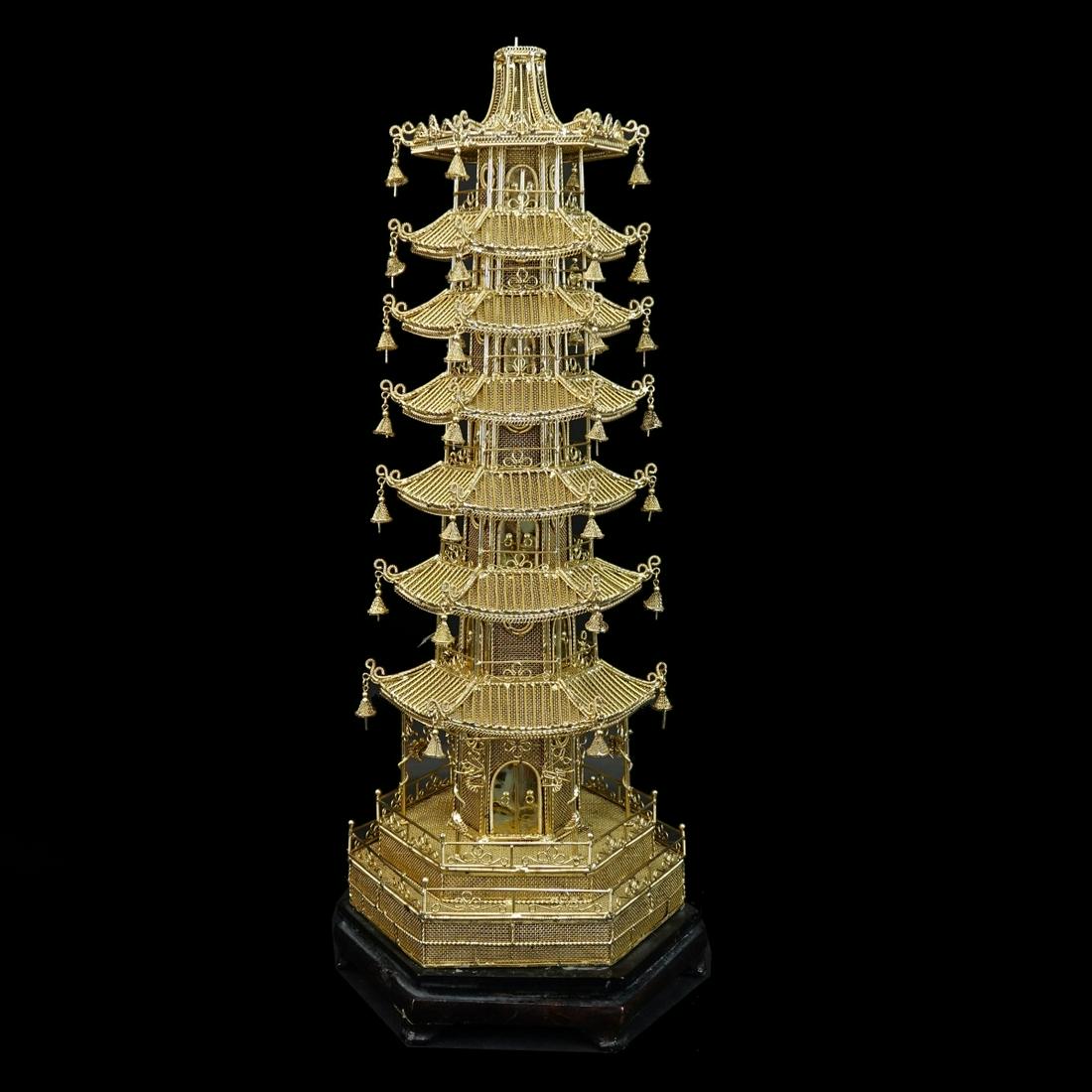 Chinese Style Gilt Metal Pagoda (1 of 4)
