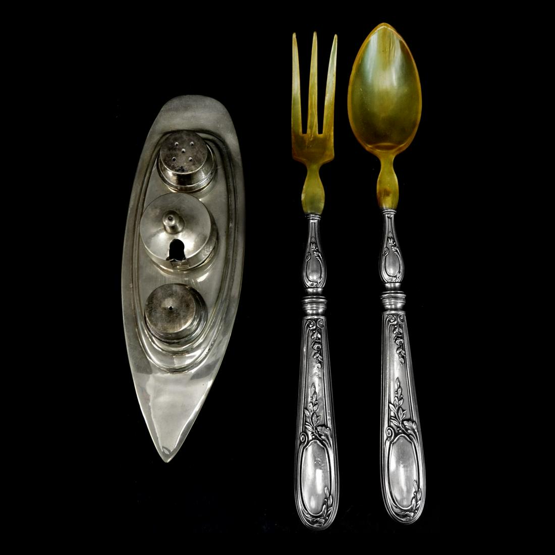 Sterling Handle Salad Set and Silverplate Boat (1 of 4)