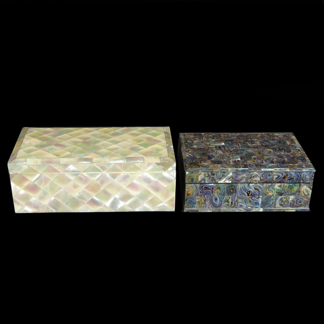 Two (2) Vintage Inlaid Shell Boxes (1 of 2)