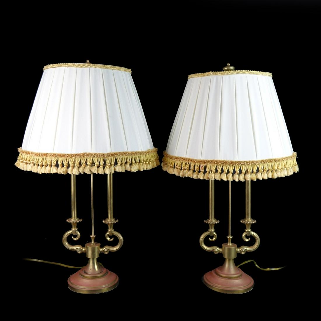 Pair of Stiffel Lamps: Pair of Mid Century Stiffel Brass Lamps. Signed and the hardware and on the bottom side. Measures 28-1/2" H. Provenance: The estate of Leon Amar, Palm Beach, Florida. Condition: Base is rubbed and oxi