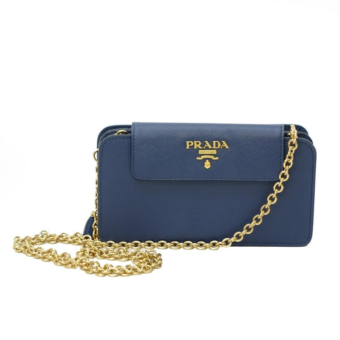 Prada Saffiano Front Logo Wallet with Chain Link (1 of 5)