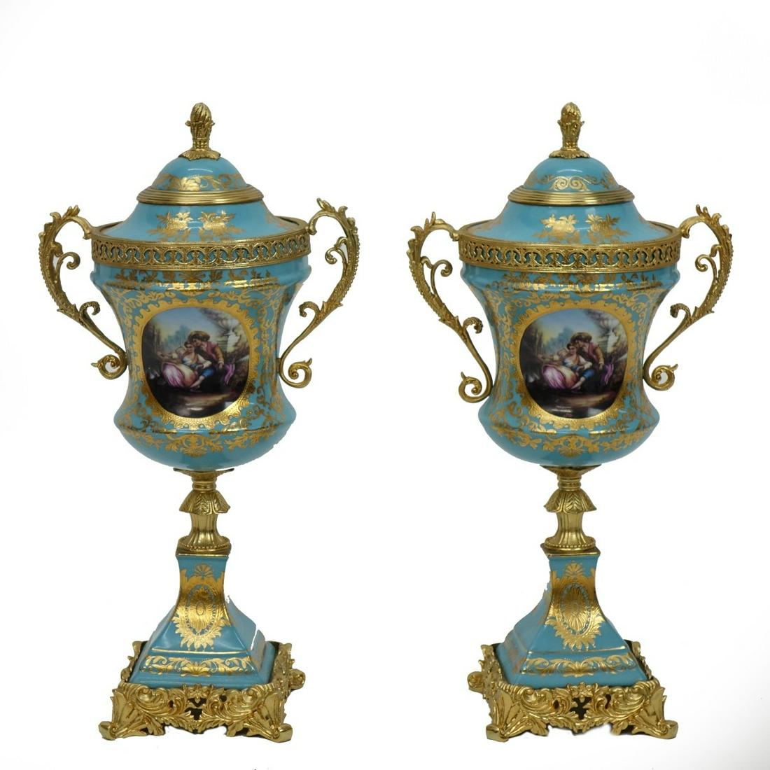 Pair of Limoges Sevres Style Urns (1 of 3)