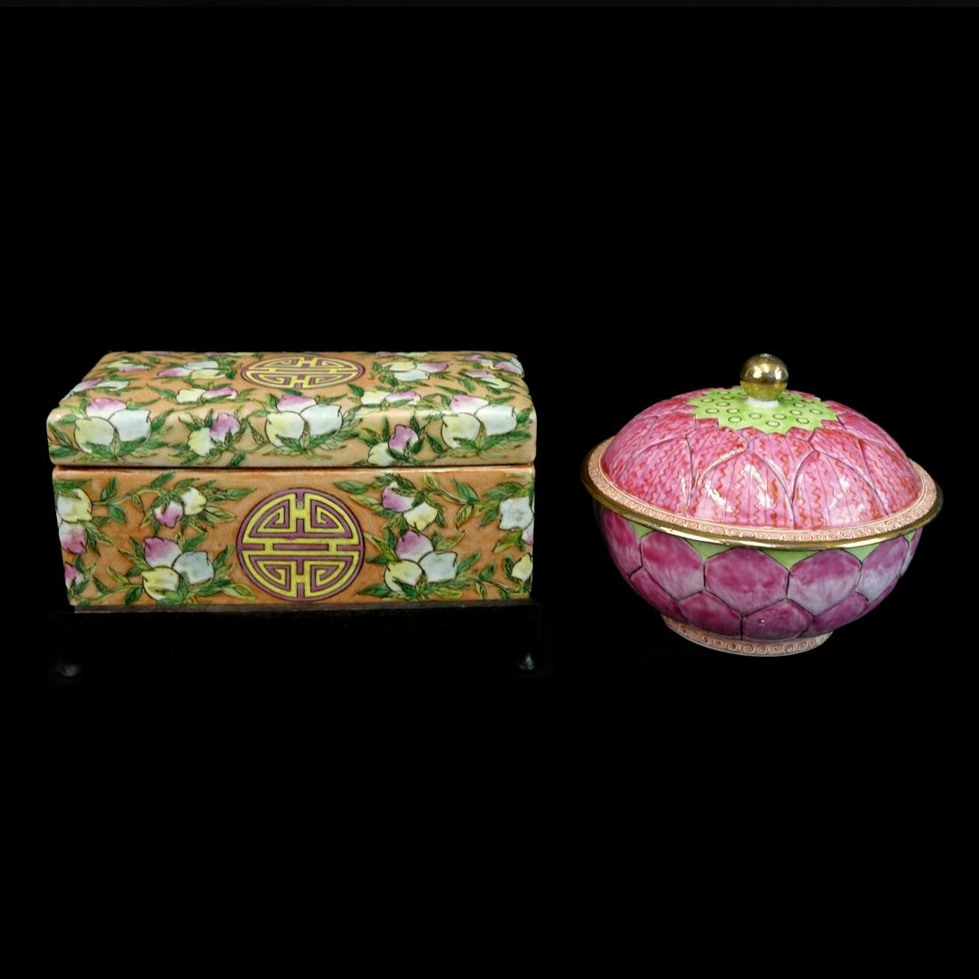 Chinese Lotus Covered Bowl and Chinese Box (1 of 3)