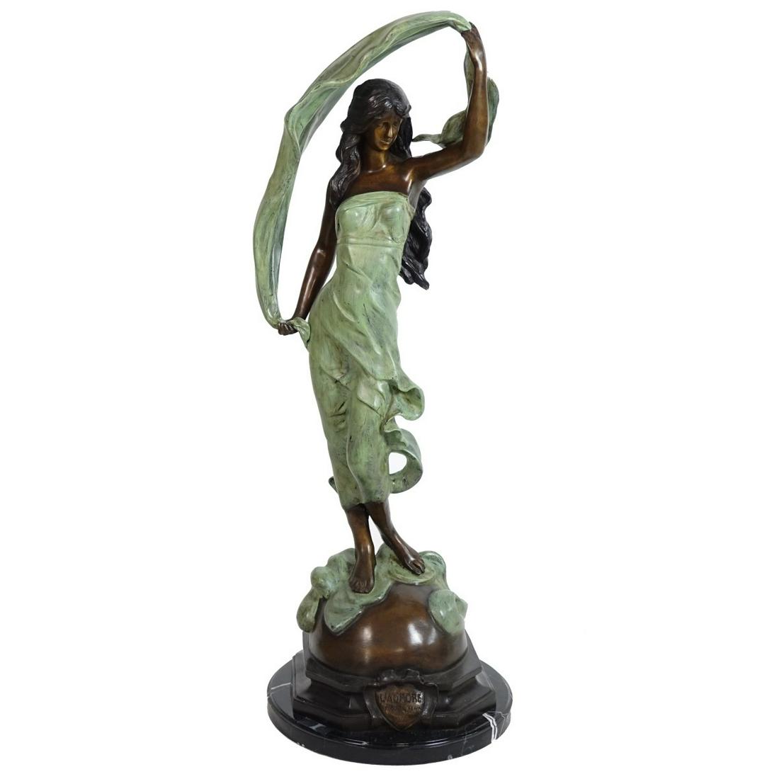 After: Auguste Moreau (1826-1897): After: Auguste Moreau, French (1826-1897) Patinated Bronze Sculpture on Marble Base "L'Aurore" Signed. Measures 41-1/2". Condition: Good condition. Estimate: $300.00 - $600.00 Domestic Shipping: Third
