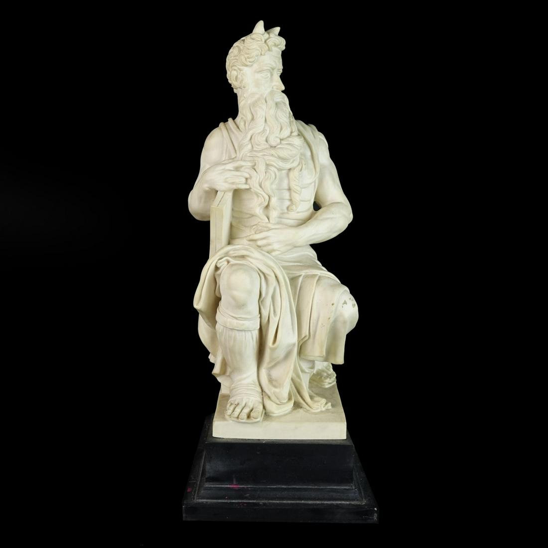 20th C. Composition Figure of Moses: 20th Century Composition Figure of Moses After Michelangelo. Unsigned. Measures 21". Condition: Good condition. Estimate: $50.00 - $100.00 Domestic Shipping: Third party