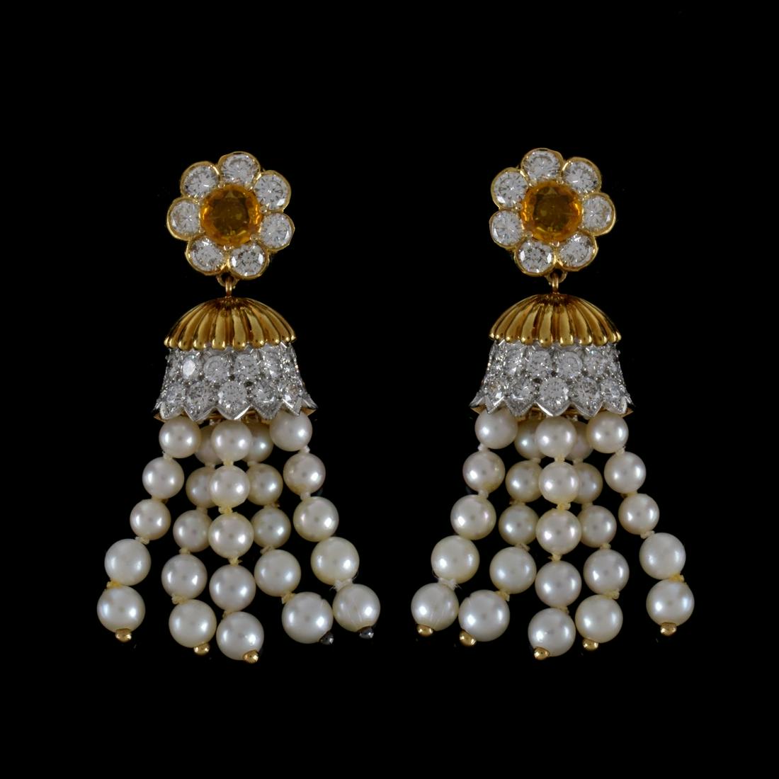 Diamond, Sapphire, Pearl and 18K Earrings (1 of 4)