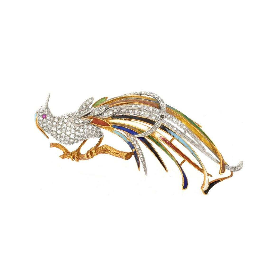 Diamond, Enamel and 18K Bird Brooch (1 of 6)