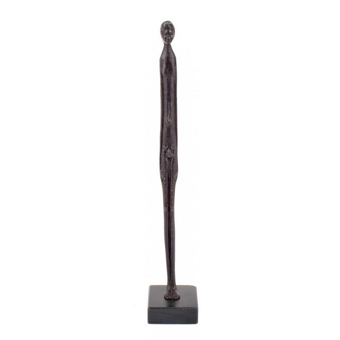 Paolo Simoncini Bronze Sculpture: Paolo Simoncini, Italian (Contemporary) Bronze Sculpture on Slate Base, Nude. Paper label to base. Measures (with base) 13-3/4" H, 2-1/4" W (at base). Condition: Very good condition. Slight chip to sl