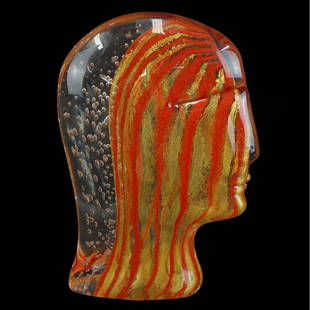 Luigi Benzoni (Born 1956): Luigi Benzoni, Italian (Born 1956) Double Sided Art Glass Figural Head Sculpture. Signed and Numbered. Berengo stamp mark on the bottom side. Measures 13-3/4" x 9-3/4". Condition: Good condition. Esti