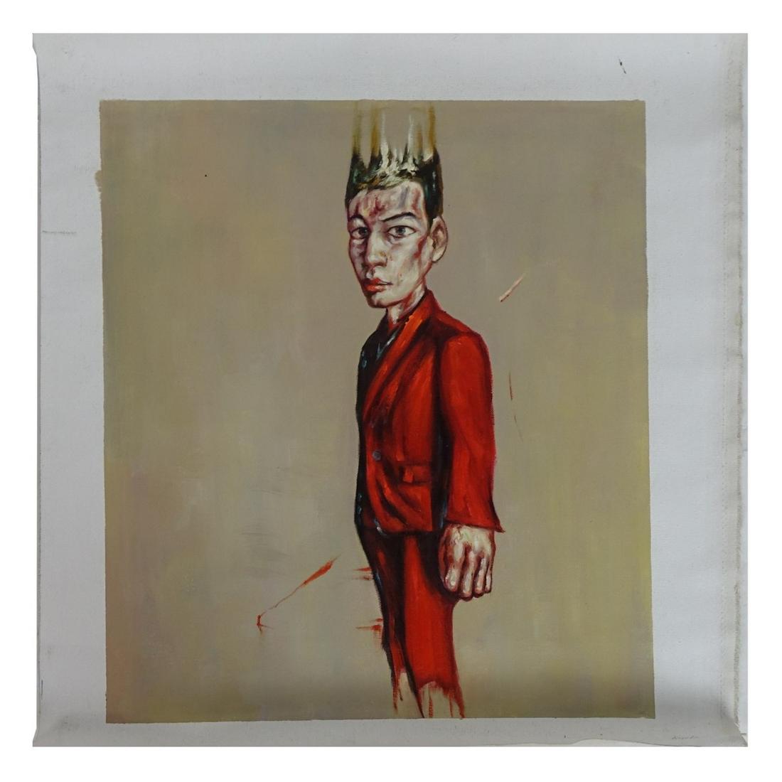 After: Fanzhi Zeng (Born 1964): After: Fanzhi Zeng, Chinese (Born 1964) Oil on Canvas "Portrait of a Male" Signed on Reverse Side. Unframed. Measures 29" x 27". Condition: Good condition. Estimate: $50.00 - $150.00 Domestic Shipping