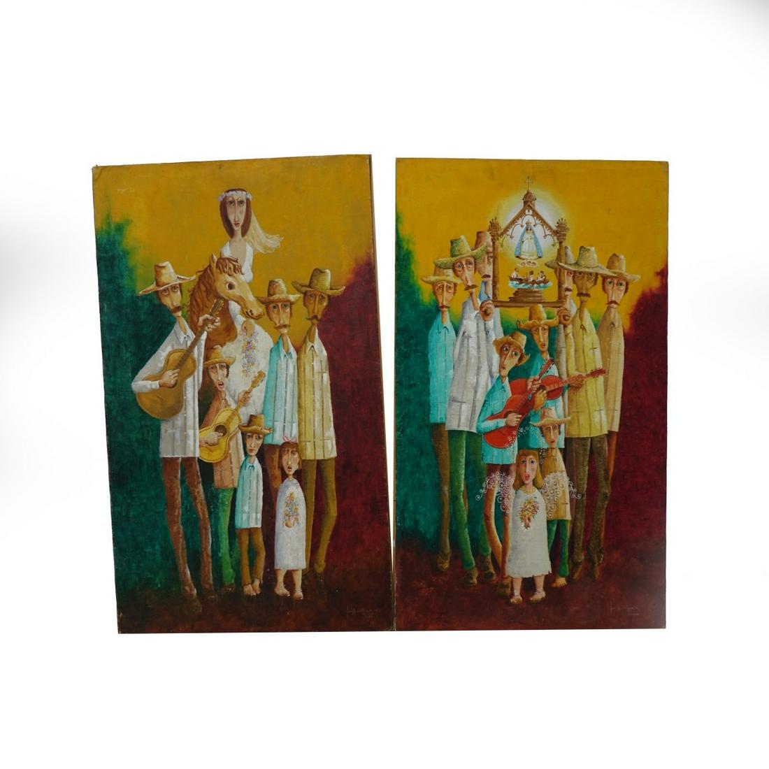 (2) Oil on Masonite Paintings by Jorge Enriquez (1 of 4)