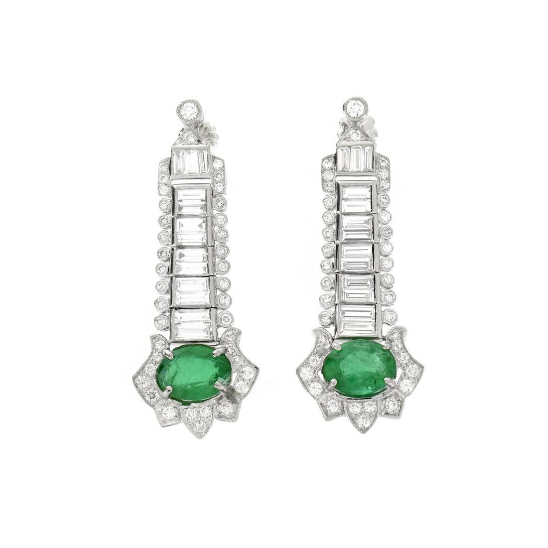 Emerald, Diamond and Platinum Earrings (1 of 3)