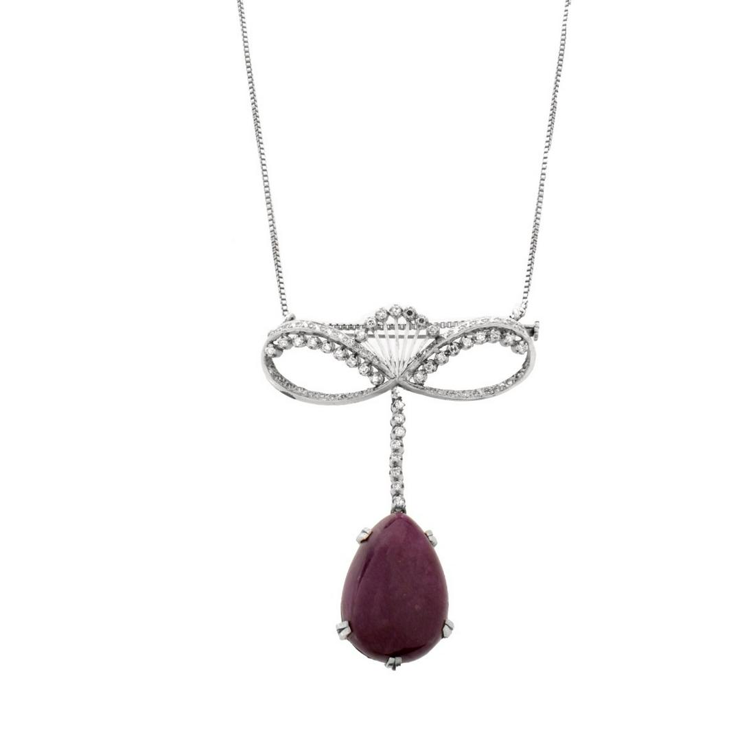 Art Deco Ruby, Diamond and 18K Pendant (1 of 3)