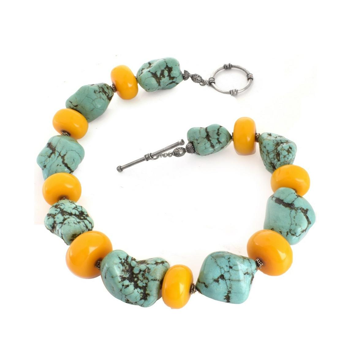 Turquoise, Amber and Silver Necklace (1 of 2)