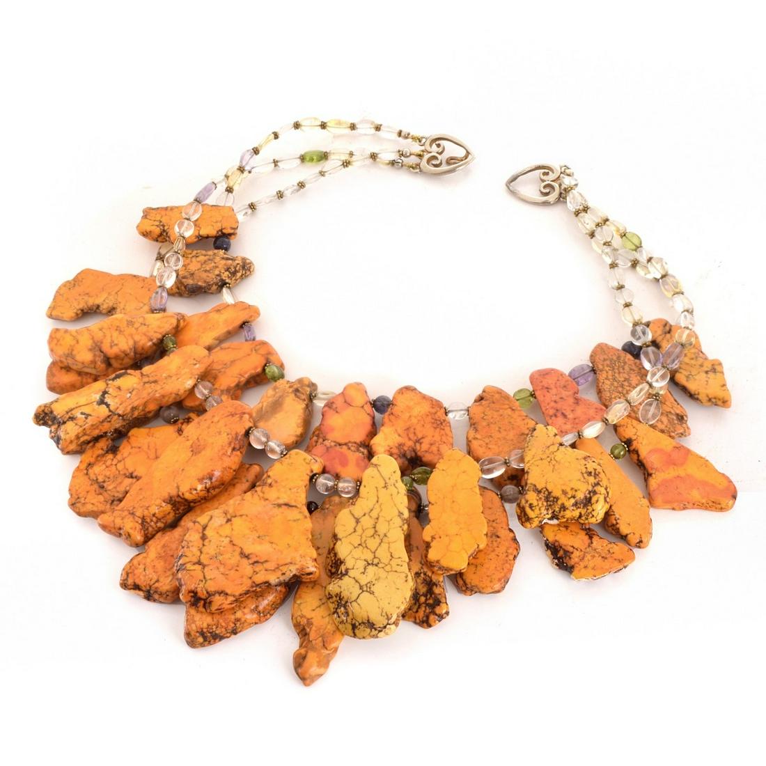 Orange Turquoise and Glass Bead Necklace (1 of 2)