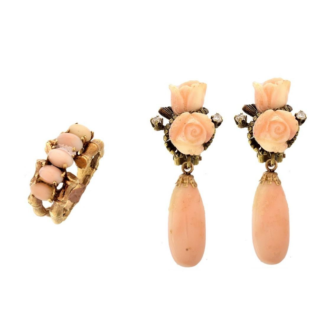 Coral and 14K Earrings and Ring (1 of 2)