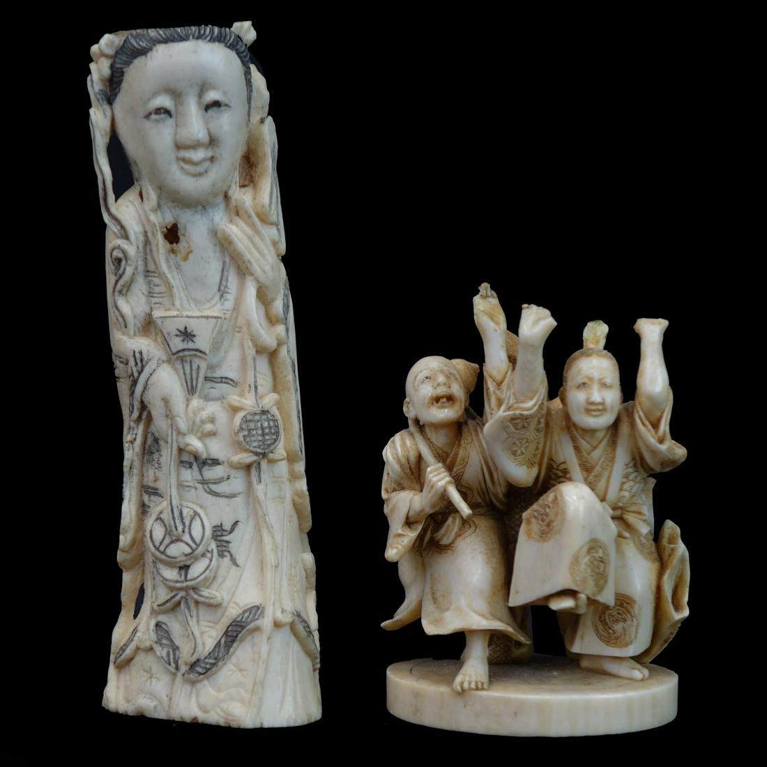 (2) Antique Oriental Carved Figures (1 of 4)