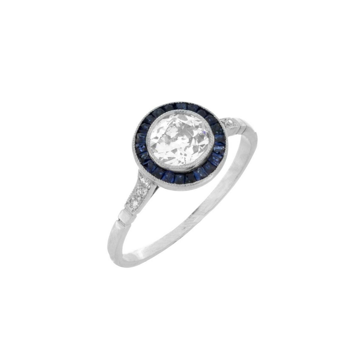 Deco Diamond, Sapphire and Platinum Ring (1 of 6)