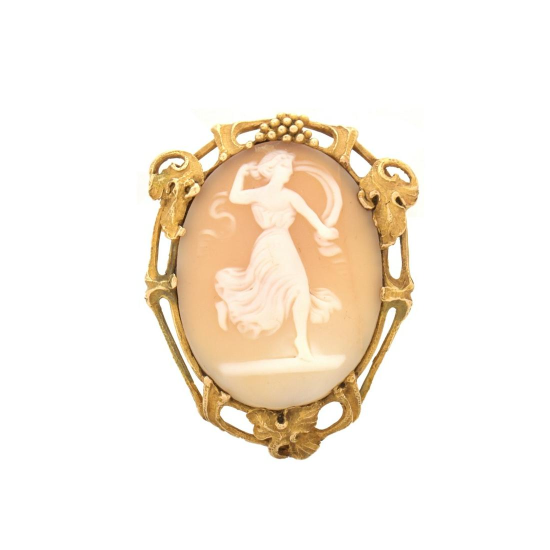 Carved Shell and 14K Cameo Brooch (1 of 3)