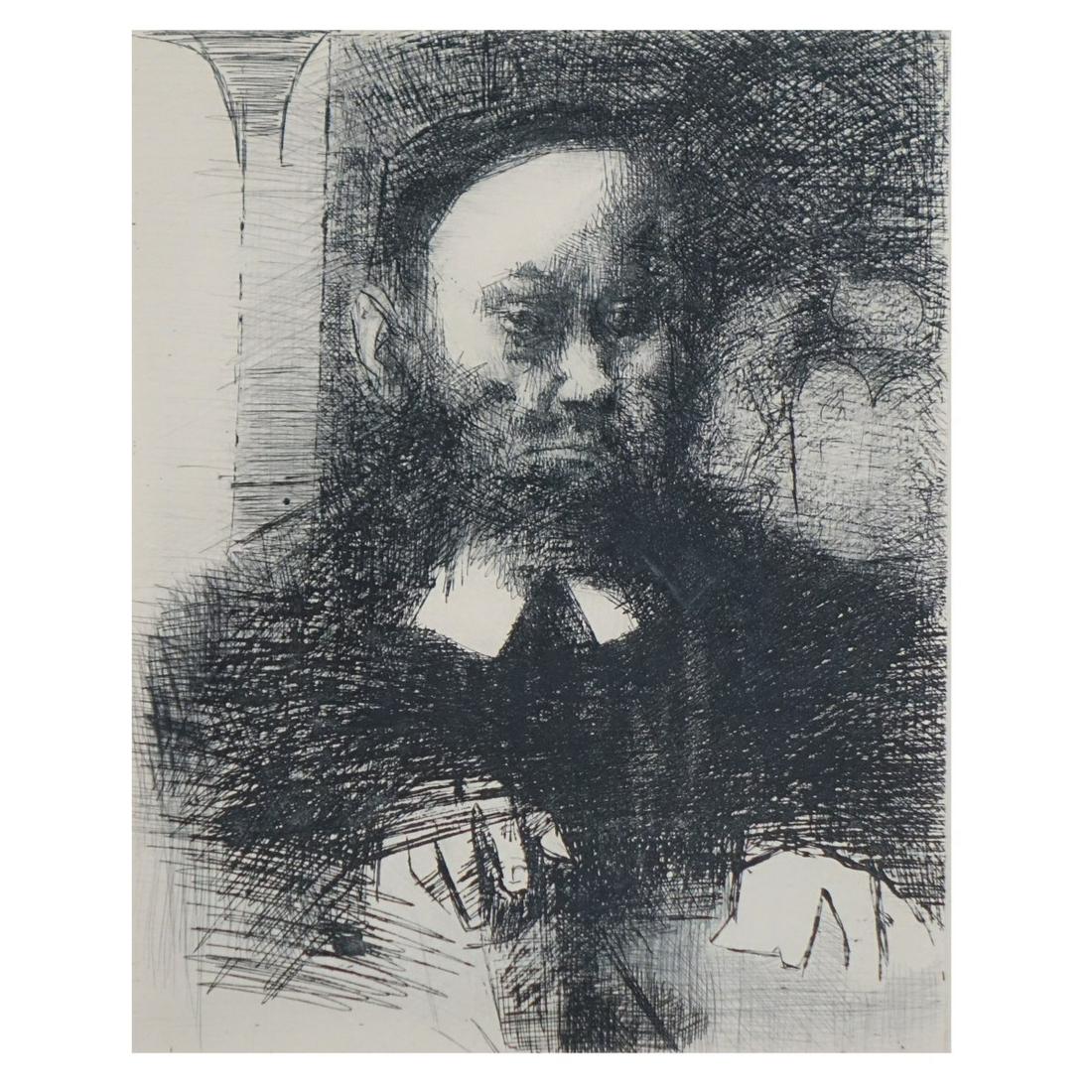 Jack Levine (1915 - 2010): Jack Levine, American (1915 - 2010) Etching on Paper "Portrait of a Male Figure" Signed and Numbered 57/100. Measures 9-3/4" x 7-7/8", frame measures 21-1/4" x 16-1/4". Condition: Good condition. Esti