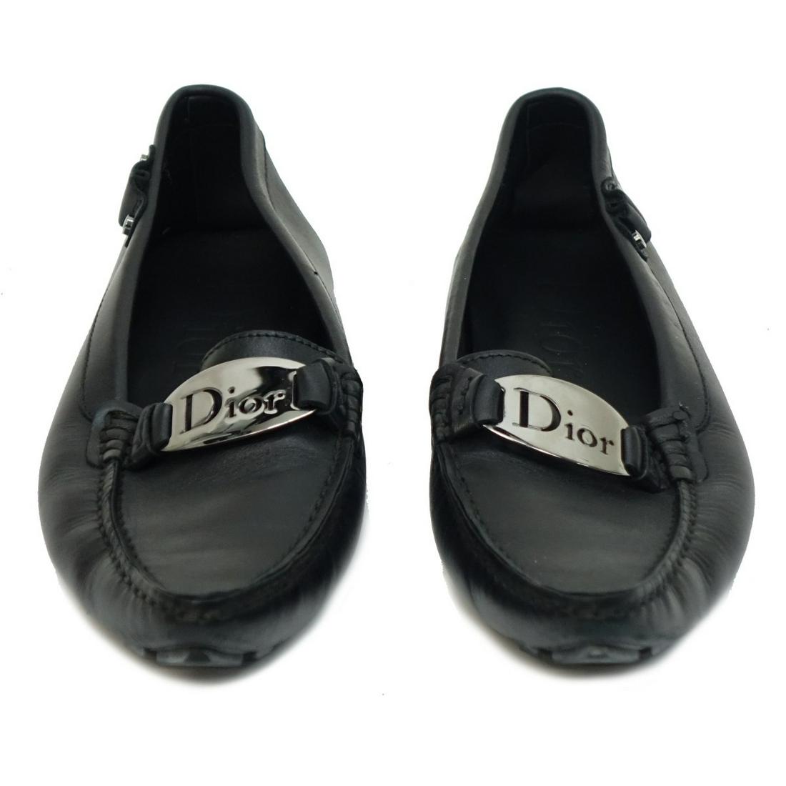 Womens Christian Dior Loafers: Womens Christian Dior Black Leather Loafers. Appropriately labeled. Interior is numbered S 11 03. Size: 37-1/2. Property of Ms Orianne Collins.10% of the proceeds with be donated to the Never Give Up