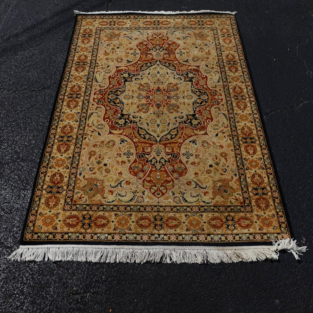 Semi Antique Persian Oriental Rug: Semi Antique Persian Oriental Rug. Continuous floral embellishment and closed center medallion. Measures 6' 2" x 4' 1". Condition: Needs cleaning, dirty. Estimate: $100.00 - $300.00 Domestic Shipping: