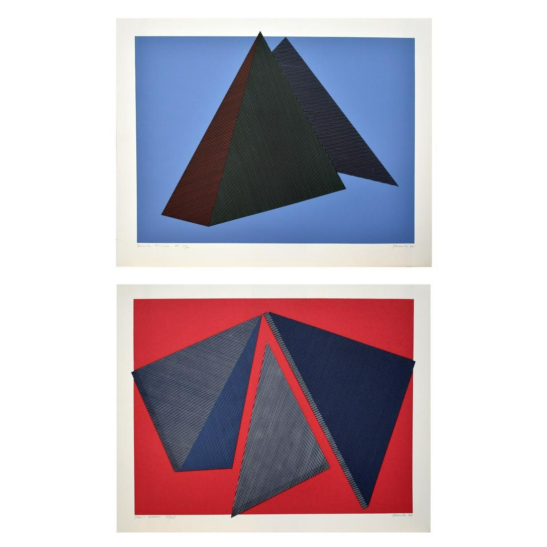 Jean Marie Haessle (Born 1939): Jean Marie Haessle, American (Born 1939) Two (2) Serigraphs on Paper. Lot includes: "Bermuda Triangle" and "Elana"s Dream".Pencil signed and numbered. Sizes consists of: 23" x 29" (each are unframed).