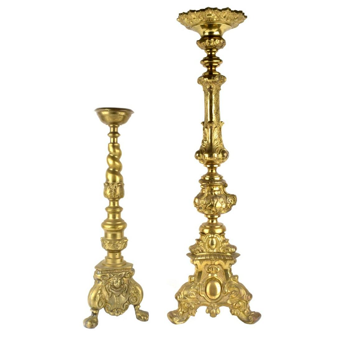 Large Gilt Bronze Picket Candlesticks (1 of 2)