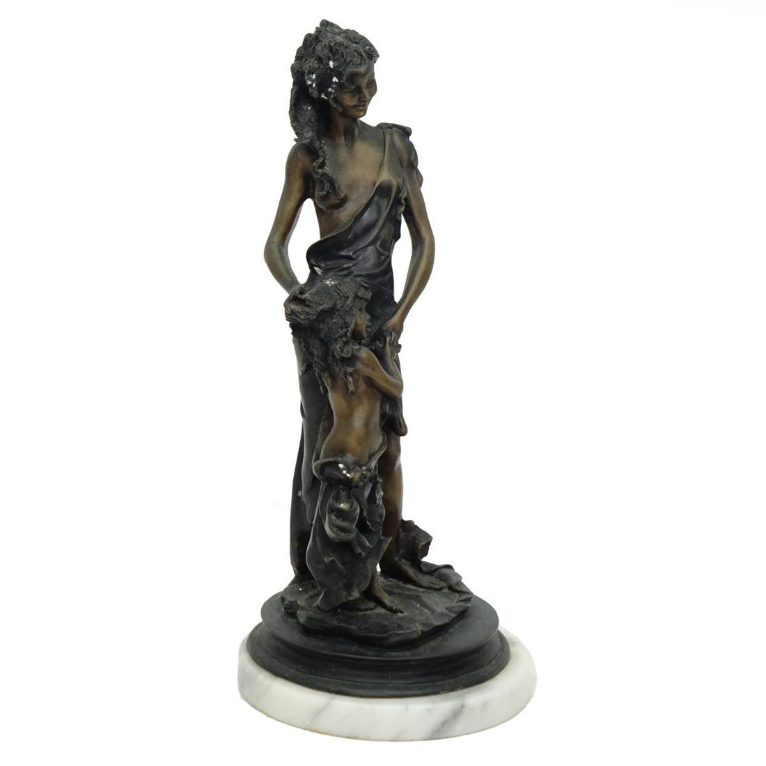 Modern Moreau Style Bronze Sculpture: Modern Moreau Style Bronze Sculpture on Marble Base "Mother and Child" Unsigned. Measures 14-1/2" x 6-1/4". Condition: Good condition. Estimate: $50.00 - $150.00 Domestic Shipping: $76.00