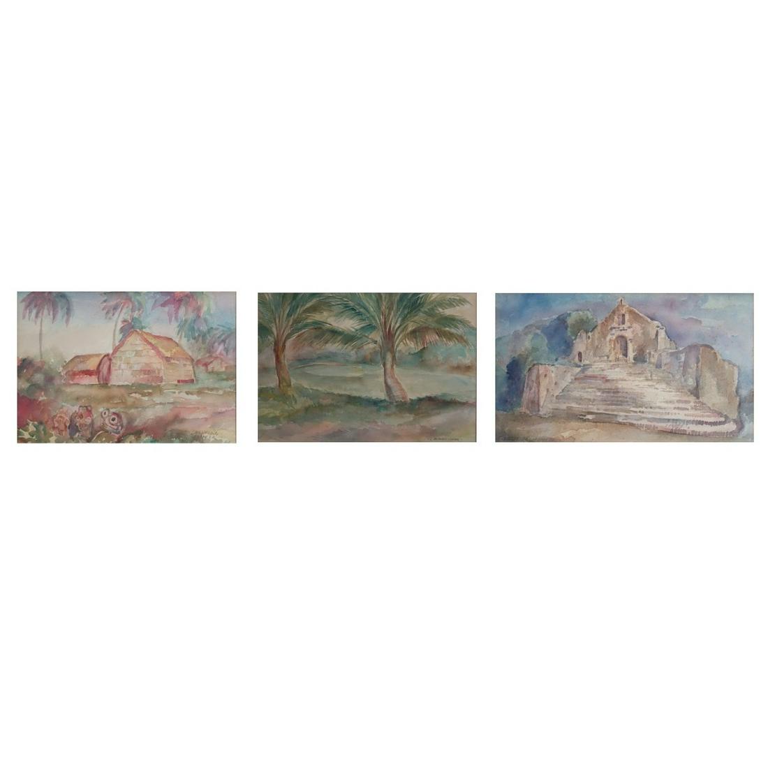 Leo Helmholz Junker (1880 - 1972) Watercolors: Leo Helmholz Junker, American (1880 - 1972) Three (3) Watercolors. Each appropriately signed. Each depicting various landscape scenes. Largest frame measures 19-1/2" x 26-1/2", smallest measures 15-1/