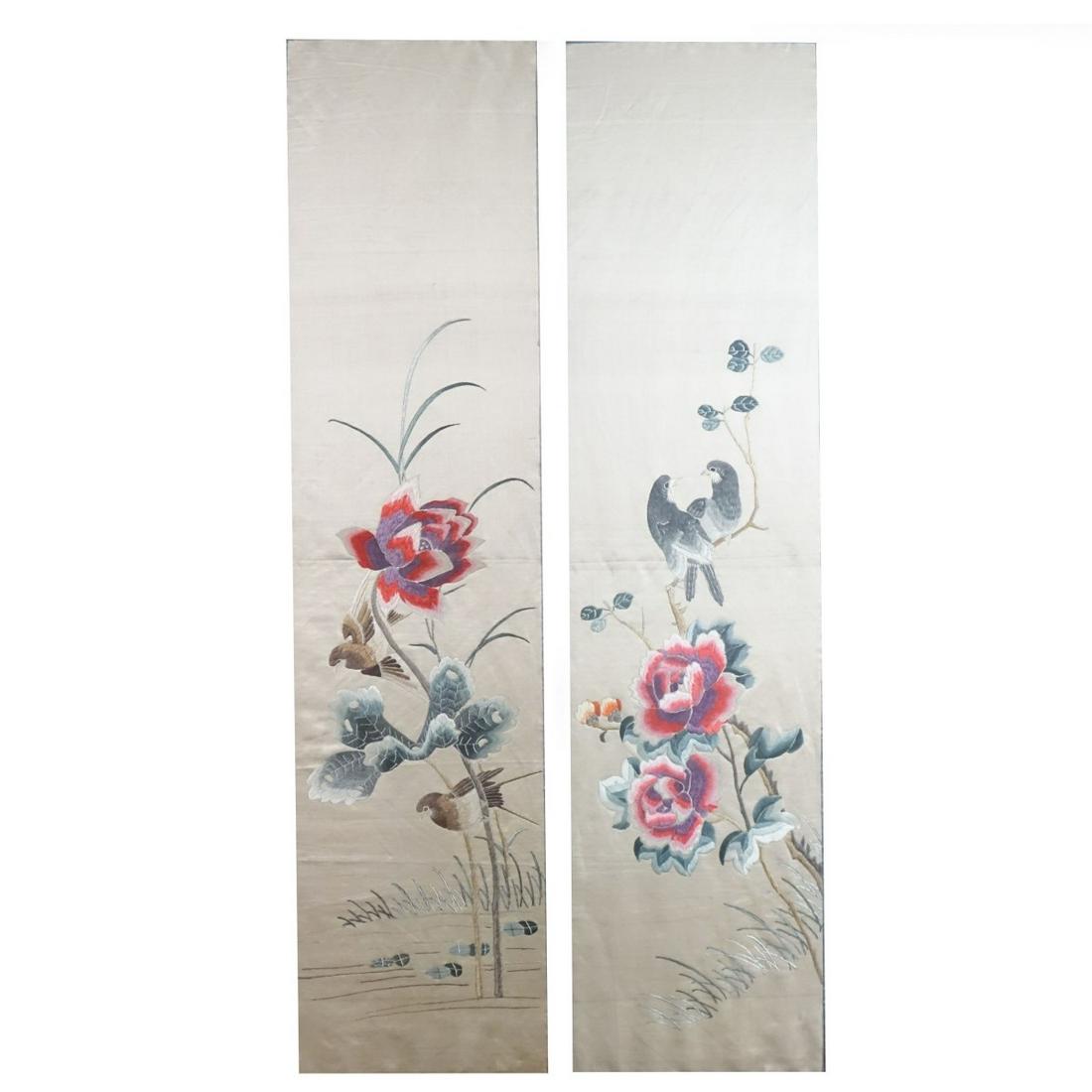 Pair of Chinese Silk Embroidered Panels (1 of 3)