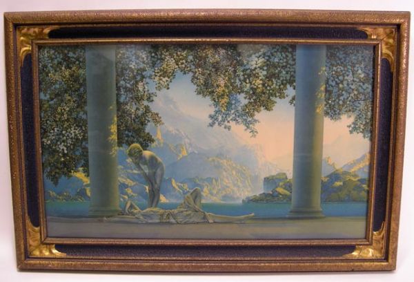 Maxfield Parrish Original House of Art Print "Dayb: Maxfield Parrish Original House of Art Print "Daybreak" in Original Frame. Circa 1922. Frame Measures 23-5/8 Inches, by 35-1/2 Inches. Shipping $120.00