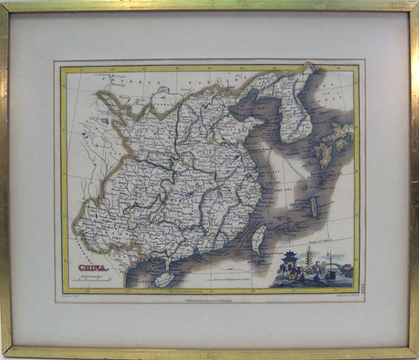 1819 Hand Colored Engraved Map of China Signed Dr: 1819 Hand Colored Engraved Map of China Signed Drawn by J Wyld, Published by John Thomson & Company Edinburgh, Engraved by N. R. Hewitt. Very Good Condition. Frame Measures 13-7/8 Inches by 16-3/8 Inc