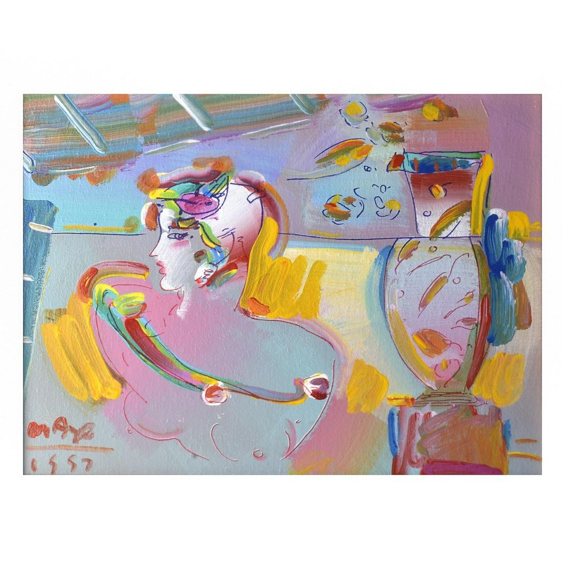 Peter Max (Born 1937): Peter Max, American (Born 1937) Acrylic on Canvas "Nude Portrait" Signed and Dated 1997 Lower Left. Measures 12" x 16", frame measures 16-5/8" x 20-5/8". Condition: Good condition. Estimate: $500.00 -