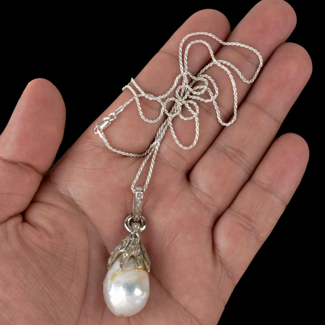 Pearl, Diamond and Sterling Pendant Necklace (1 of 4)