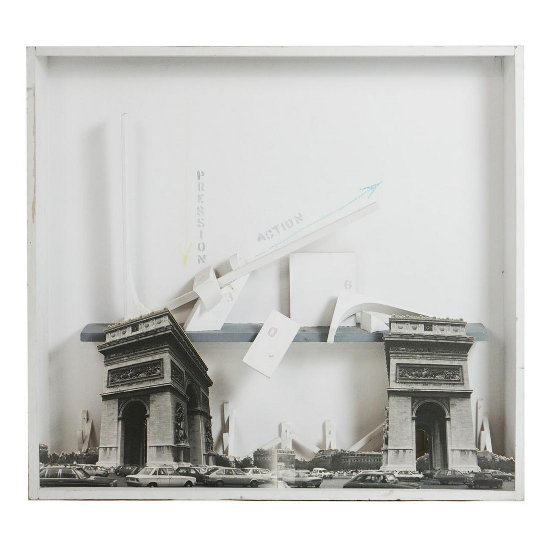 Pierre Leblanc, Canadian (born 1949): Pierre Leblanc, Canadian (born 1949) Photo Construction Relief Sculpture. Gallery label to verso. Measures 37-3/8" H. 41-1/4" W, 5-1/2" D. Condition: Good condition. Photo at right bottom needs re-att