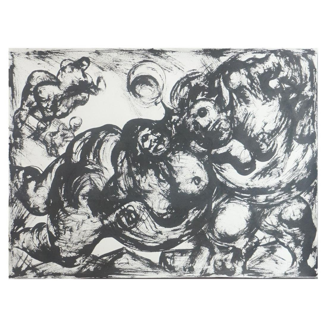 Evgeny Chubarov (Born 1934): Evgeny Chubarov, Russian (Born 1934) Ink on Paper "Figurative Composition" Signed and Dated Lower Right. Measures 22" x 29-3/4", frame measures 29-1/8" x 36-7/8". Condition: Good condition. Estimate: